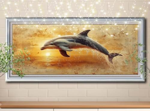 5D Delfin,Sonnenuntergang Diamond Painting Set,Diamant Painting Bilder Erwachsene groß (70x180cm),DIY Diamant Kristall Strass Stickerei Bilder nach Zahlen,Diamanten Painting für Wanddeko 8Y-10781 von Reluehu