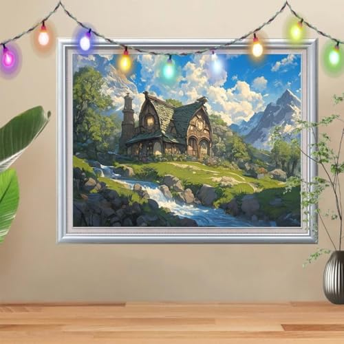 5D Diamond Painting, Bach Diamant Painting Bilder, Hütte Mosaic Making für Kinder, DIY Diamond Painting Erwachsene groß (80x107cm), Cross Stitch Diamant Painting für Gift Home Wall Decor 57H-3887 von Reluehu