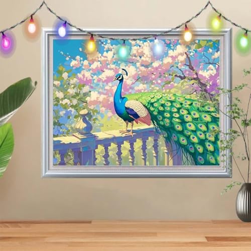 5D Diamond Painting, Sakura Diamant Painting Bilder, Pfau Mosaic Making für Kinder, DIY Diamond Painting Erwachsene groß (40x50cm), Cross Stitch Diamant Painting für Gift Home Wall Decor 57H-9523 von Reluehu