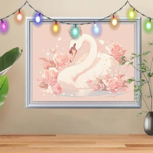 5D Diamond Painting, Schwan Diamant Painting Bilder, Rose Mosaic Making für Kinder, DIY Diamond Painting Erwachsene groß (80x107cm), Cross Stitch Diamant Painting für Gift Home Wall Decor 57H-3487 von Reluehu