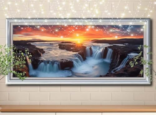 5D Diamond Painting,Diamant Painting Bilder Abenddämmerung,Wasserfall Mosaic Making für Kinder,DIY Diamond Painting Erwachsene groß (100x250cm),Cross Stitch Diamant Painting für Home Decor 8Y-11295 von Reluehu