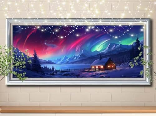 5D Diamond Painting,Diamant Painting Bilder Aurora,Hütte Full Mosaic Making für Kinder,DIY Diamond Painting Erwachsene groß (100x250cm),Cross Stitch Diamant Painting Bilder für Home Decor 8Y-11415 von Reluehu