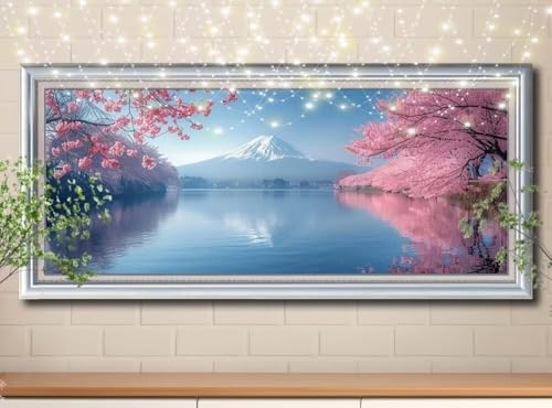 5D Diamond Painting,Diamant Painting Bilder Berg Fuji,Kirschblüte Full Mosaic Making für Kinder,DIY Diamond Painting Erwachsene groß 100x200cm,Cross Stitch Diamant Painting für Home Decor 8Y-10514 von Reluehu