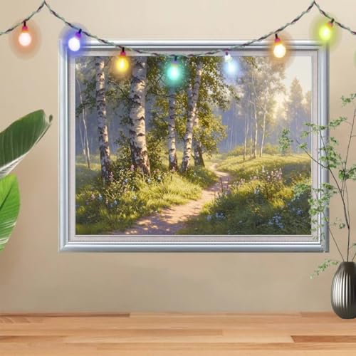 5D Diamond Painting,Diamant Painting Bilder Birkenwald,Weg Full Mosaic Making für Kinder,DIY Diamond Painting Erwachsene groß (90x70cm),Cross Stitch Diamant Painting Bilder für Home Decor 56E-46 von Reluehu