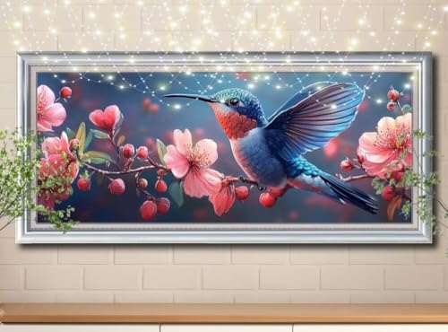 5D Diamond Painting,Diamant Painting Bilder Kolibri,Kirschblüte Full Mosaic Making für Kinder,DIY Diamond Painting Erwachsene groß (100x250cm),Cross Stitch Diamant Painting für Home Decor 8Y-10455 von Reluehu