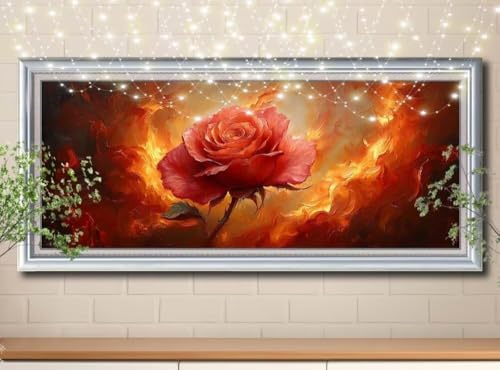 5D Diamond Painting,Diamant Painting Bilder Rote Rose,Flamme Full Mosaic Making für Kinder,DIY Diamond Painting Erwachsene groß (100x250cm),Cross Stitch Diamant Painting für Home Decor 8Y-10995 von Reluehu