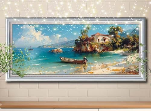 5D Diamond Painting,Diamant Painting Bilder Strand,Boot Full Mosaic Making für Kinder,DIY Diamond Painting Erwachsene groß (100x250cm),Cross Stitch Diamant Painting Bilder für Home Decor 8Y-10755 von Reluehu