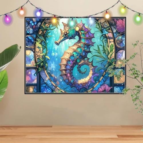 5D Diamond Painting,Diamant Painting Bilder Tier,Seepferdchen Full Mosaic Making für Kinder,DIY Diamond Painting Erwachsene groß 60x80cm,Cross Stitch Diamant Painting Bilder für Wall Decor 4E-9325 von Reluehu