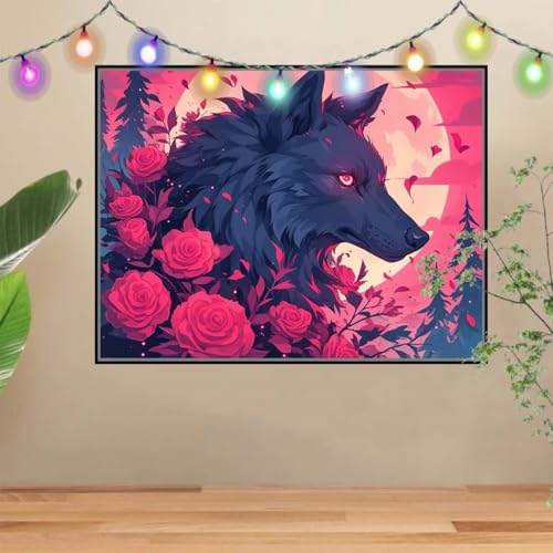5D Diamond Painting,Diamant Painting Bilder Wolf,Rose Full Mosaic Making für Kinder,DIY Diamond Painting Erwachsene groß 60x80cm,Cross Stitch Diamant Painting Bilder für Gift Home Wall Decor 4E-2485 von Reluehu