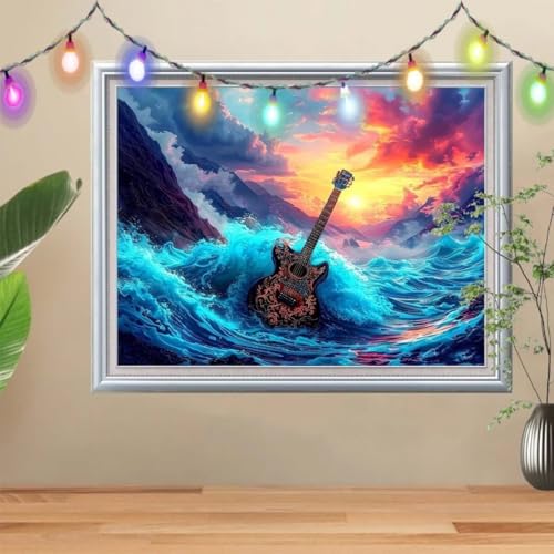 5D Diamond Painting,Gitarren Diamant Painting Bilder,Meere Mosaic Making für Kinder,DIY Diamond Painting Erwachsene groß (90x120cm),Cross Stitch Diamant Painting für Gift Home Wall Decor 57H-2368 von Reluehu
