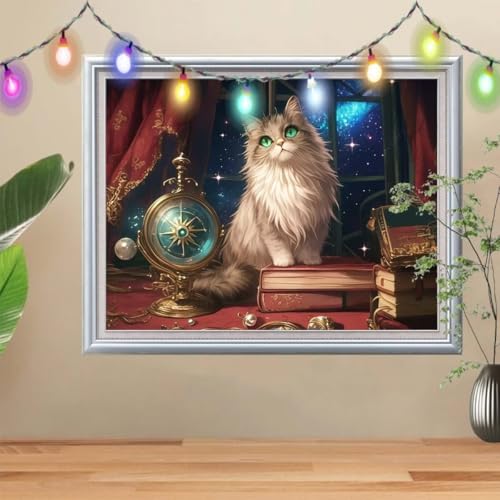 5D Diamond Painting,Katze Diamant Painting Bilder,Kristallkugel Mosaic Making für Kinder,DIY Diamond Painting Erwachsene groß 70x90cm,Cross Stitch Diamant Painting für Gift Home Wall Decor 57H-7846 von Reluehu