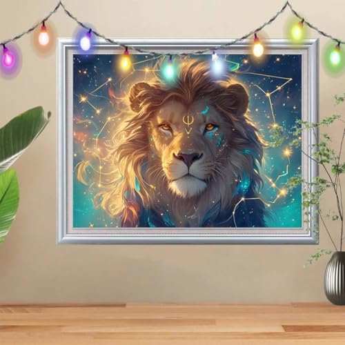 5D Diamond Painting,Löwe Diamant Painting Bilder,Sternenhimmel Mosaic Making für Kinder,DIY Diamond Painting Erwachsene groß 40x50cm,Cross Stitch Diamant Painting für Gift Home Wall Decor 57H-3323 von Reluehu