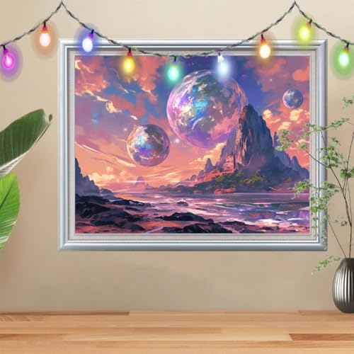 5D Diamond Painting,Saturn Diamant Painting Bilder,Landschaft Mosaic Making für Kinder,DIY Diamond Painting Erwachsene groß (70x90cm),Cross Stitch Diamant Painting für Gift Home Wall Decor 57H-3566 von Reluehu