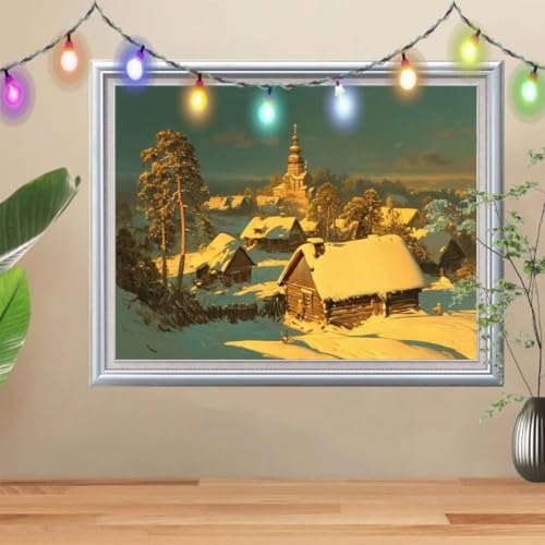 5D Diamond Painting,Schneelandschaft Diamant Painting Bilder,Land Mosaic Making für Kinder,DIY Diamond Painting Erwachsene groß 40x50cm,Cross Stitch Diamant Painting für Gift Home Wall Decor 57H-9283 von Reluehu