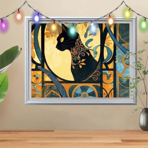 5D Diamond Painting,Schwarze Katze Diamant Painting Bilder,Landschaft Mosaic Making für Kinder,DIY Diamond Painting Erwachsene groß 50x70cm,Cross Stitch Diamant Painting für Gift Home Decor 57H-2044 von Reluehu