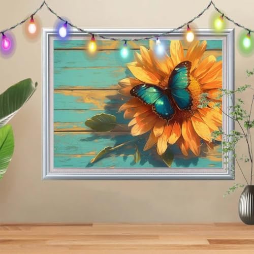 5D Diamond Painting,Sonnenblume Diamant Painting Bilder,Schmetterling Mosaic Making für Kinder,DIY Diamond Painting Erwachsene groß 30x40cm,Cross Stitch Diamant Painting für Gift Home Decor 57H-3802 von Reluehu