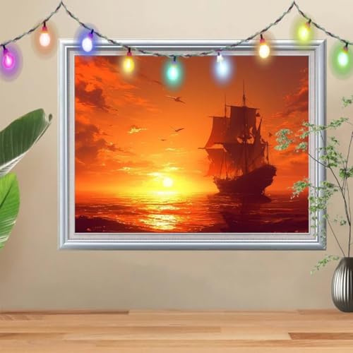 5D Diamond Painting,Sonnenuntergang Diamant Painting Bilder,Meer Mosaic Making für Kinder,DIY Diamond Painting Erwachsene groß 90x120cm,Cross Stitch Diamant Painting für Gift Home Wall Decor 57H-3648 von Reluehu