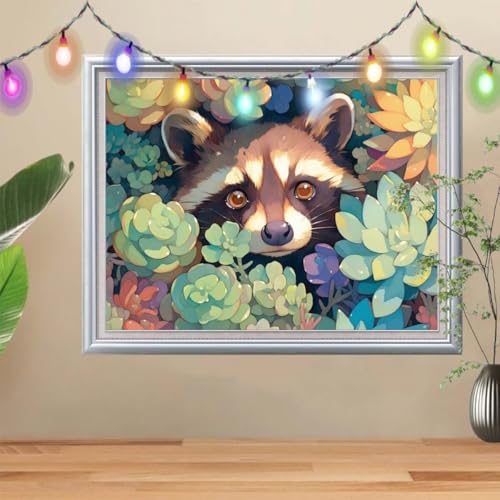5D Diamond Painting,Waschbären Diamant Painting Bilder,Blumen Mosaic Making für Kinder,DIY Diamond Painting Erwachsene groß (40x50cm),Cross Stitch Diamant Painting für Gift Home Wall Decor 57H-2243 von Reluehu