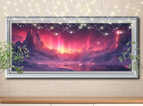 5D Diamond Painting Erwachsene Aurora,Berg,DIY Diamant Painting Bilder Kinder (100x250cm),Crystal Strass Stickerei Diamant Malerei Kit,Diamant Crystal Arts Craft für Geschenk Wand Decor 8Y-11430 von Reluehu