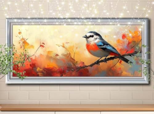 5D Diamond Painting Erwachsene Blauer Vogel,Landschaft,DIY Diamant Painting Bilder Kinder (100x250cm),Crystal Strass Stickerei Diamant Malerei Kit,Diamant Crystal Arts Craft für Wand Decor 8Y-11910 von Reluehu