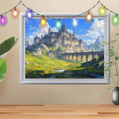 5D Diamond Painting Erwachsene Brücke,DIY Schloss Diamant Painting Bilder Kinder (40x50cm),Crystal Strass Stickerei Painting Diamant Malerei Kit,Diamant Crystal Arts Craft für Wand Decor 57H-8093 von Reluehu