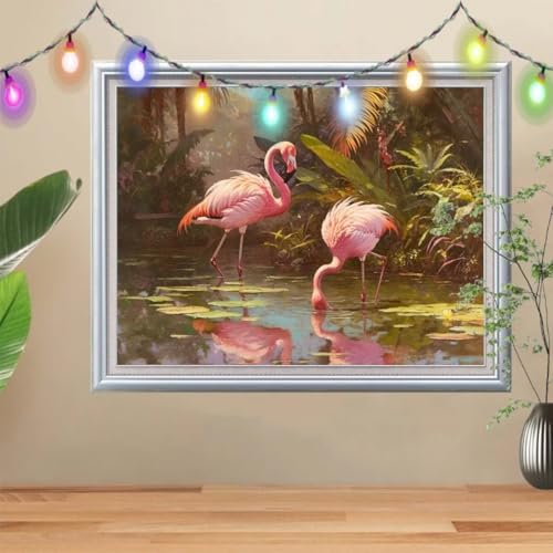5D Diamond Painting Erwachsene Flamingos,DIY Landschaften Diamant Painting Bilder Kinder (30x40cm),Crystal Strass Stickerei Painting Diamant Malerei Kit,Diamant Arts Craft für Wand Decor 57H-2292 von Reluehu