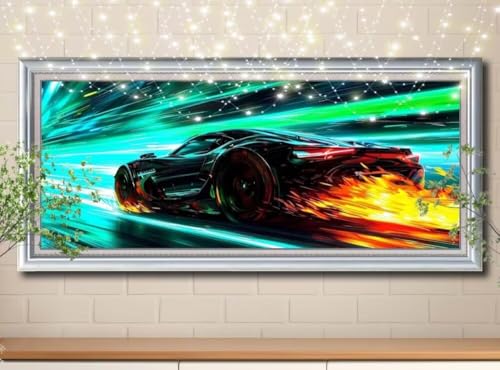 5D Diamond Painting Erwachsene Flamme,Sportwagen,DIY Diamant Painting Bilder Kinder 100x250cm,Crystal Strass Stickerei Diamant Malerei Kit,Diamant Crystal Arts Craft für Geschenk Wand Decor 8Y-11370 von Reluehu