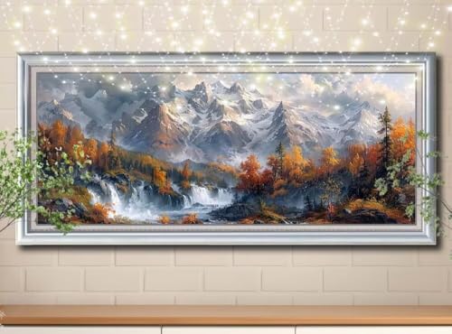 5D Diamond Painting Erwachsene Fluss,Schneeberg,DIY Diamant Painting Bilder Kinder 100x250cm,Crystal Strass Stickerei Diamant Malerei Kit,Diamant Crystal Arts Craft für Geschenk Wand Decor 8Y-10890 von Reluehu