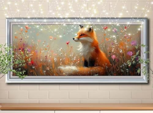 5D Diamond Painting Erwachsene Fuchs,Wildblume,DIY Diamant Painting Bilder Kinder 100x250cm,Crystal Strass Stickerei Diamant Malerei Kit,Diamant Crystal Arts Craft für Geschenk Wand Decor 8Y-11070 von Reluehu