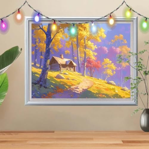 5D Diamond Painting Erwachsene Hütte,DIY Wald Diamant Painting Bilder Kinder 100x133cm,Crystal Strass Stickerei Painting Diamant Malerei Kit,Diamant Crystal Arts Craft für Geschenk Wand Decor 57H-2979 von Reluehu