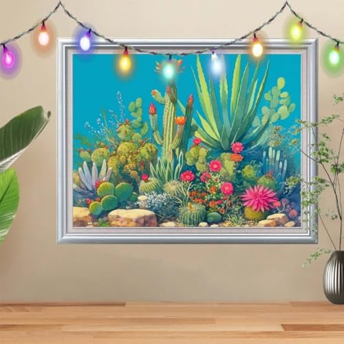 5D Diamond Painting Erwachsene Kaktus,DIY Landschaft Diamant Painting Bilder Kinder 60x80cm,Crystal Strass Stickerei Painting Diamant Malerei Kit,Diamant Crystal Arts Craft für Wand Decor 57H-3735 von Reluehu