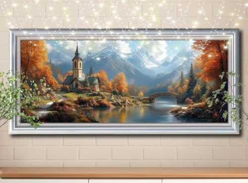 5D Diamond Painting Erwachsene Kirche,Bach,DIY Diamant Painting Bilder Kinder (100x250cm),Crystal Strass Stickerei Diamant Malerei Kit,Diamant Crystal Arts Craft für Geschenk Wand Decor 8Y-11490 von Reluehu