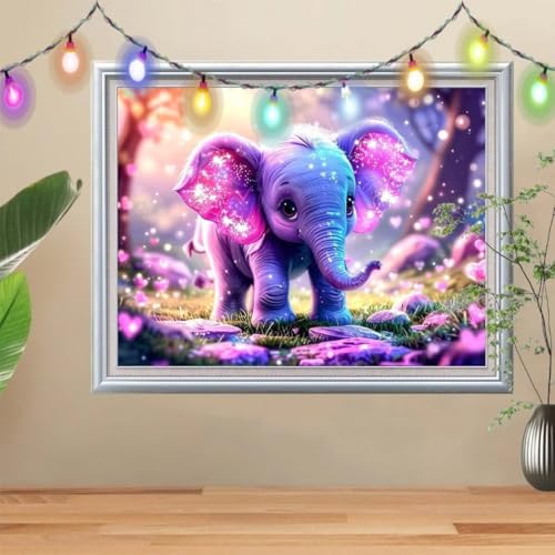 5D Diamond Painting Erwachsene Kleiner Elefant,DIY Landschaft Diamant Painting Bilder Kinder (80x107cm),Crystal Strass Stickerei Painting Diamant,Diamant Arts Craft für Geschenk Wand Decor 57H-9017 von Reluehu