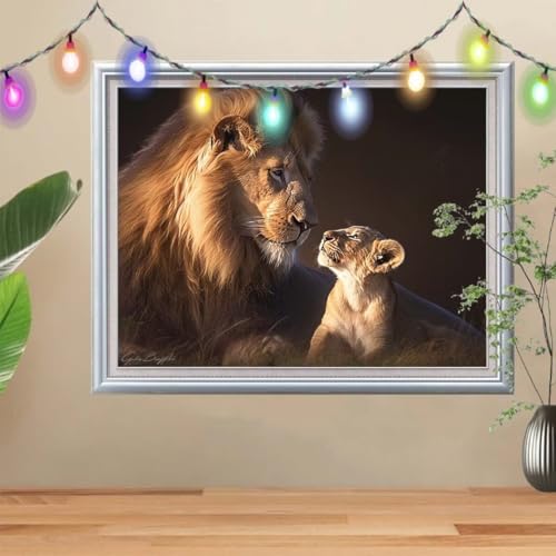 5D Diamond Painting Erwachsene Kleiner Löwe,DIY Landschaft Diamant Painting Bilder Kinder (40x50cm),Crystal Strass Stickerei Painting Diamant Malerei Kit,Diamant Arts Craft für Wand Decor 57H-3973 von Reluehu