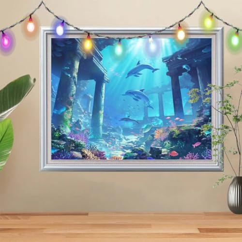 5D Diamond Painting Erwachsene Koralle,DIY Delfin Diamant Painting Bilder Kinder (90x120cm),Crystal Strass Stickerei Painting Diamant Malerei Kit,Diamant Crystal Arts Craft für Wand Decor 57H-3178 von Reluehu