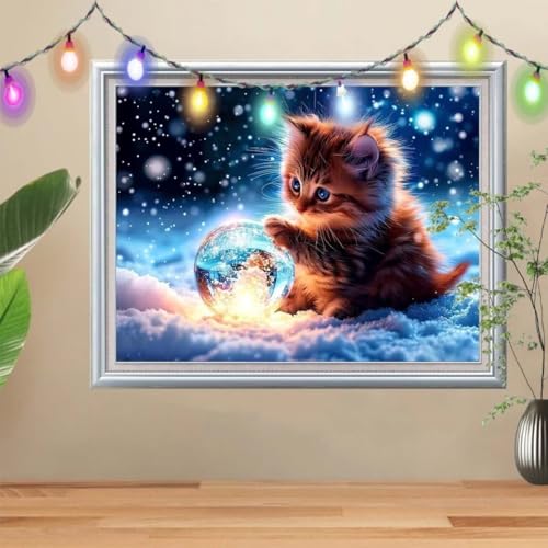 5D Diamond Painting Erwachsene Kristallkugel,DIY Kätzchen Diamant Painting Bilder Kinder (70x90cm),Crystal Strass Stickerei Painting Diamant Malerei Kit,Diamant Arts Craft für Wand Decor 57H-3456 von Reluehu