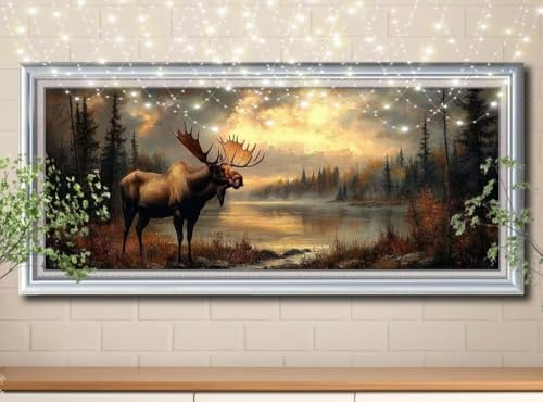 5D Diamond Painting Erwachsene Landschaft,Elch,DIY Diamant Painting Bilder Kinder 100x250cm,Crystal Strass Stickerei Diamant Malerei Kit,Diamant Crystal Arts Craft für Geschenk Wand Decor 8Y-10110 von Reluehu