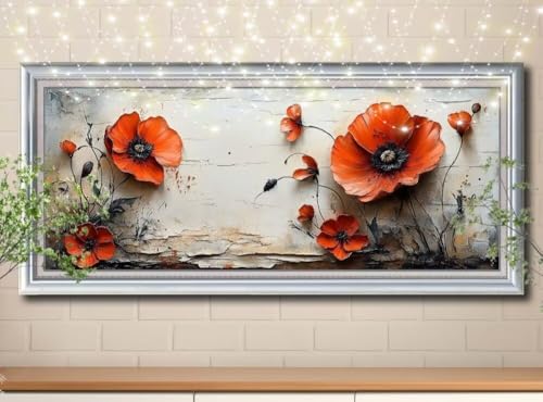 5D Diamond Painting Erwachsene Landschaft,Mohn,DIY Diamant Painting Bilder Kinder (80x200cm),Crystal Strass Stickerei Diamant Malerei Kit,Diamant Crystal Arts Craft für Geschenk Wand Decor 8Y-10288 von Reluehu
