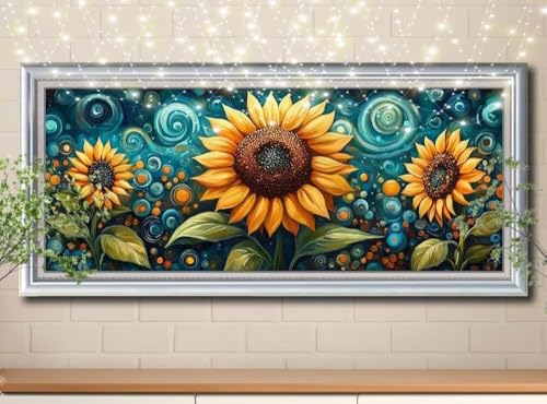 5D Diamond Painting Erwachsene Landschaft,Sonnenblume,DIY Diamant Painting Bilder Kinder (100x250cm),Crystal Strass Stickerei Diamant Malerei Kit,Diamant Crystal Arts Craft für Wand Decor 8Y-10170 von Reluehu