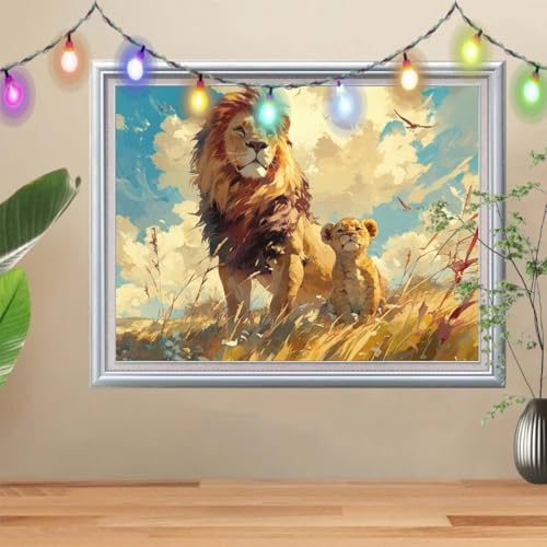 5D Diamond Painting Erwachsene Löwe,DIY Landschaft Diamant Painting Bilder Kinder (80x107cm),Crystal Strass Stickerei Painting Diamant Malerei Kit,Diamant Crystal Arts Craft für Wand Decor 57H-9177 von Reluehu
