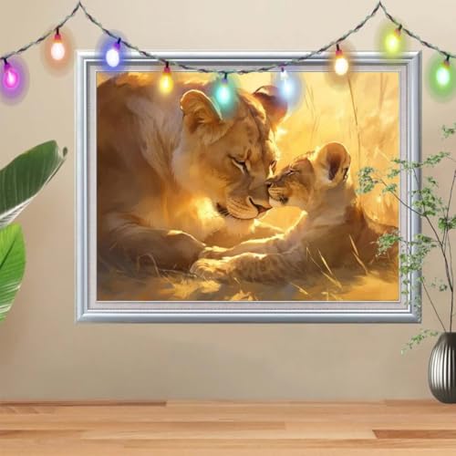 5D Diamond Painting Erwachsene Löwe,DIY Landschaft Diamant Painting Bilder Kinder 120x160cm,Crystal Strass Stickerei Painting Diamant Malerei Kit,Diamant Crystal Arts Craft für Wand Decor 57H-3300 von Reluehu