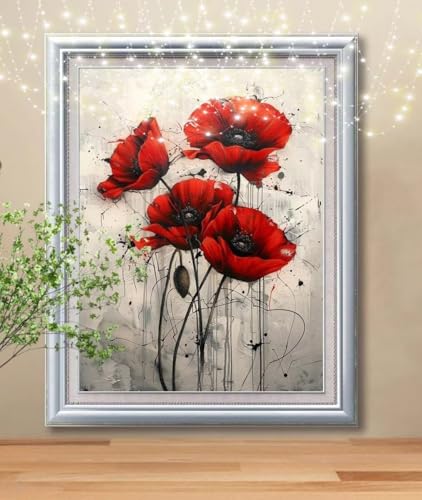 5D Diamond Painting Erwachsene Mohn,Blume,DIY Diamant Painting Bilder Kinder 50x70cm,Crystal Strass Stickerei Painting Diamant Malerei Kit,Diamant Crystal Arts Craft für Geschenk Wand Decor C3454 von Reluehu