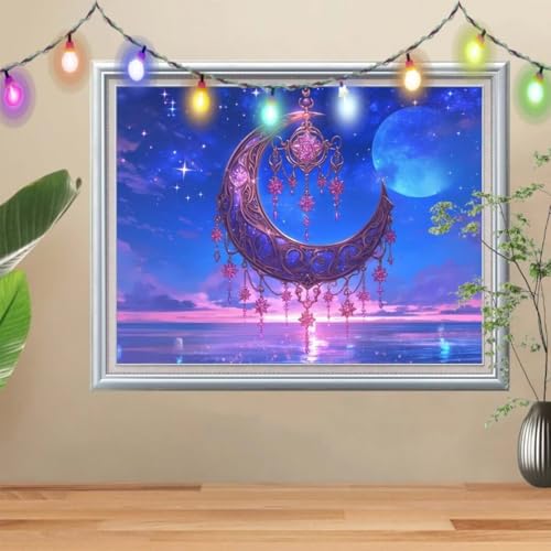 5D Diamond Painting Erwachsene Mondanhänger,DIY Landschaft Diamant Painting Bilder Kinder (40x50cm),Crystal Strass Stickerei Painting Diamant Malerei Kit,Diamant Arts Craft für Wand Decor 57H-9813 von Reluehu