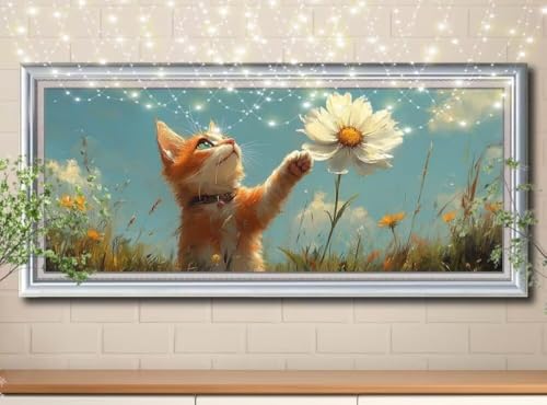5D Diamond Painting Erwachsene Orange Katze,kleine Blume,DIY Diamant Painting Bilder Kinder 100x250cm,Crystal Strass Stickerei Diamant Malerei Kit,Diamant Crystal Arts Craft für Wand Decor 8Y-11790 von Reluehu
