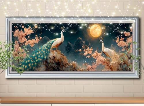 5D Diamond Painting Erwachsene Pfau,Mond,DIY Diamant Painting Bilder Kinder 100x250cm,Crystal Strass Stickerei Painting Diamant Malerei Kit,Diamant Crystal Arts Craft für Geschenk Wand Decor 8Y-11850 von Reluehu