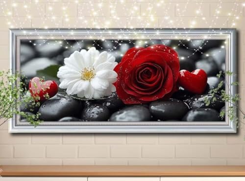 5D Diamond Painting Erwachsene Rote Rose,Stein,DIY Diamant Painting Bilder Kinder 100x250cm,Crystal Strass Stickerei Diamant Malerei Kit,Diamant Crystal Arts Craft für Geschenk Wand Decor 8Y-11010 von Reluehu