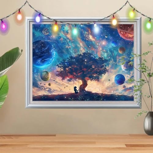 5D Diamond Painting Erwachsene Schaukel,DIY Sternenhimmel Diamant Painting Bilder Kinder (90x120cm),Crystal Strass Stickerei Painting Diamant Malerei Kit,Diamant Arts Craft für Wand Decor 57H-3138 von Reluehu