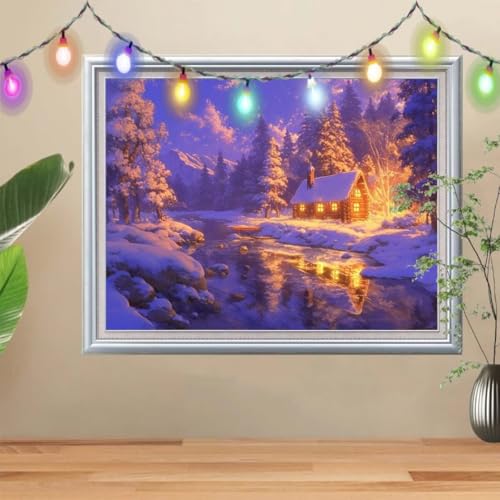 5D Diamond Painting Erwachsene Schneelandschaft,DIY Holzhaus Diamant Painting Bilder Kinder (100x133cm),Crystal Strass Stickerei Painting Diamant,Diamant Arts Craft für Geschenk Wand Decor 57H-9259 von Reluehu