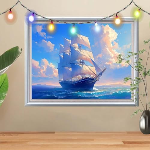 5D Diamond Painting Erwachsene Segelboot,Meer,DIY Diamant Painting Bilder Kinder (120x90cm),Crystal Strass Stickerei Painting Diamant Malerei Kit,Diamant Crystal Arts Craft für Wand Decor 56E-978 von Reluehu