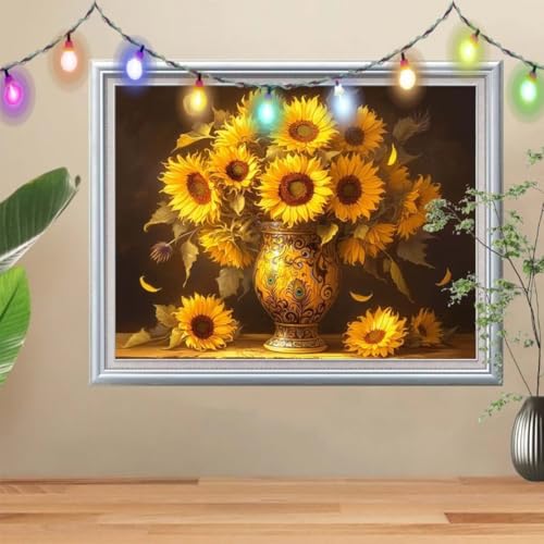 5D Diamond Painting Erwachsene Sonnenblume,DIY Blumentopf Diamant Painting Bilder Kinder (30x40cm),Crystal Strass Stickerei Painting Diamant Malerei Kit,Diamant Arts Craft für Wand Decor 57H-8812 von Reluehu